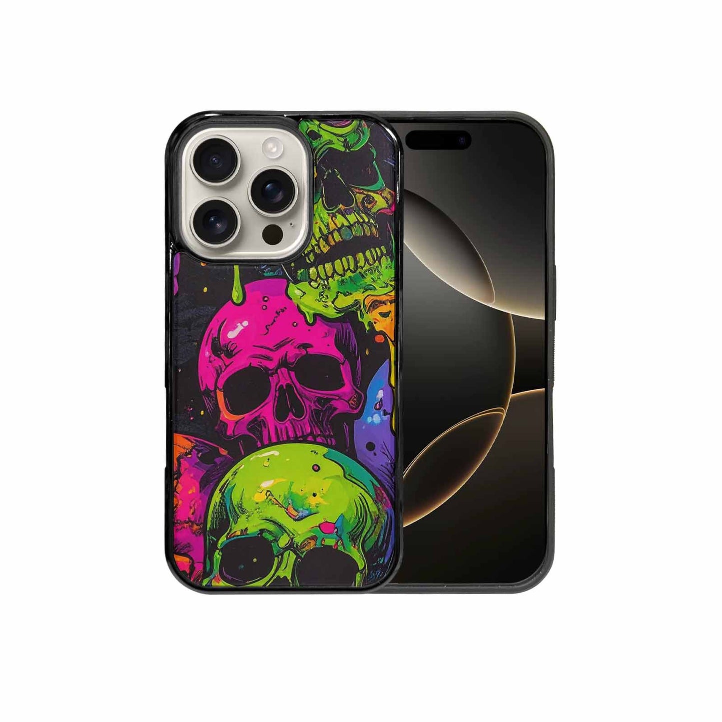 iPhone 16 Pro Case — Vibrant Camo 1000\'s Of Skeletons Neon, Custom Print Case Cover