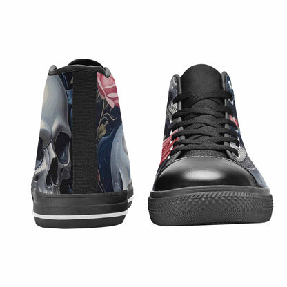 WOMEN'S Skulls Roses Chrome Airbrush High Top Canvas Cottagecore Shoes