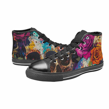 MEN'S Skulls Roses Acid Wash High Top Canvas Grunge Shoes