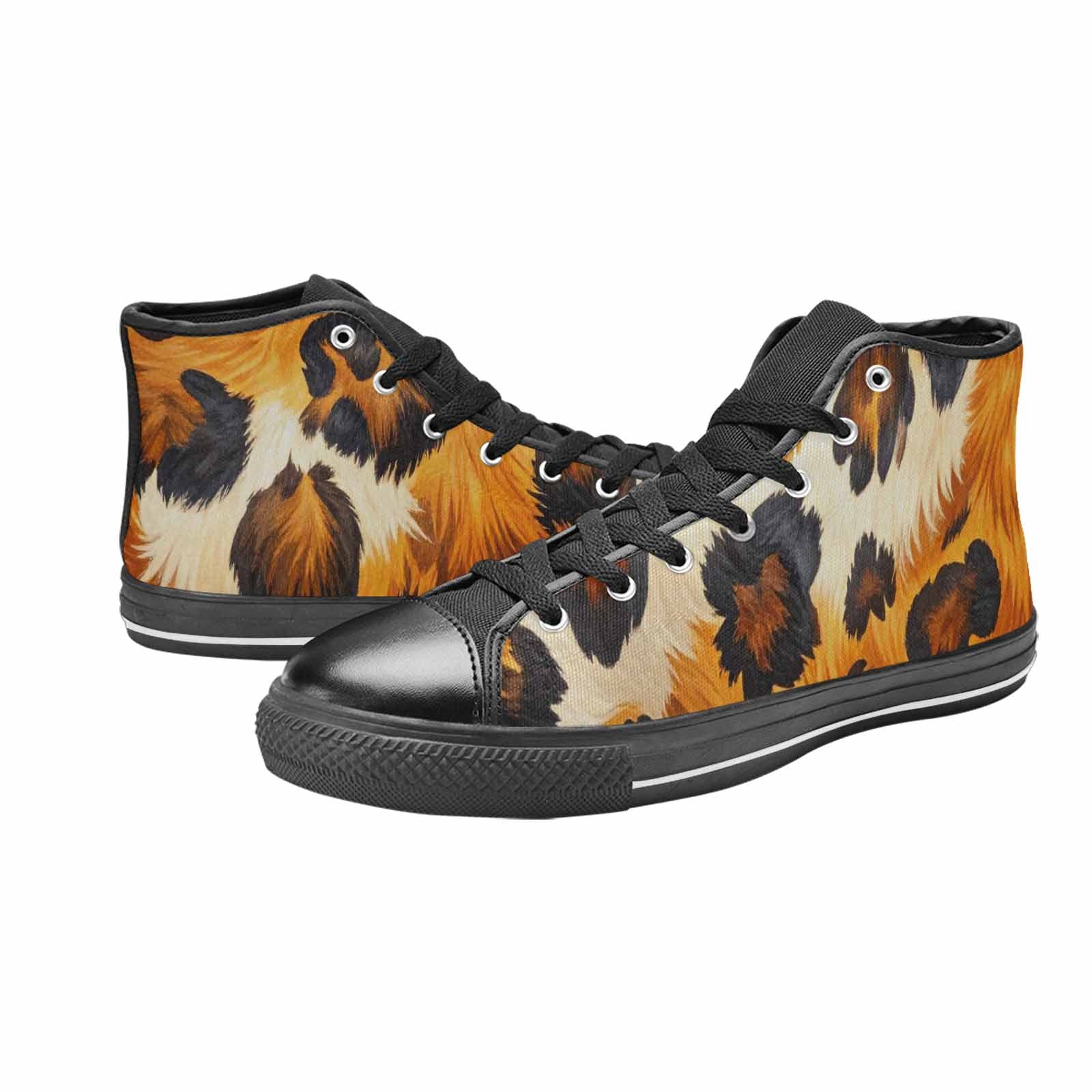 WOMEN'S Cow Animal Print High Top Canvas Dark Academia Custom Shoes