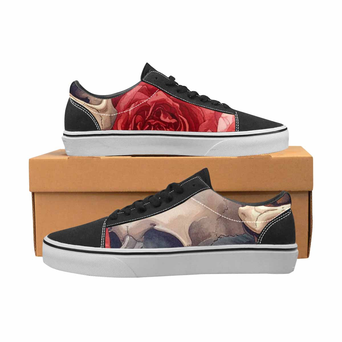 WOMEN'S Skulls Roses Soft Airbrush Canvas Lace-Up Vivid Custom Sneakers