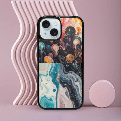 iPhone 15 Case — Aliens Marblealiens Pattern Dms, Custom Art Phone Cover
