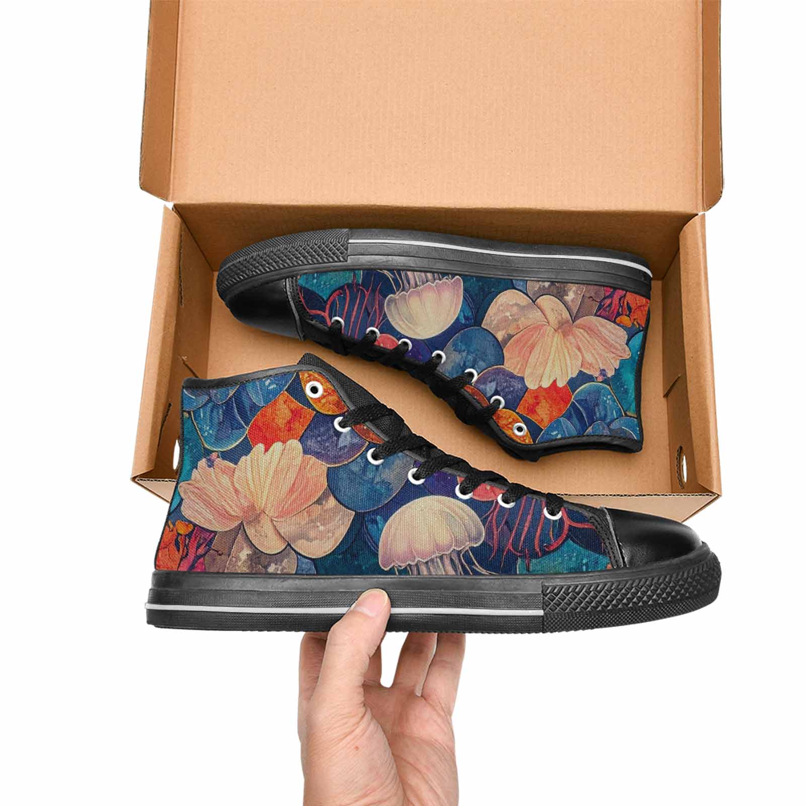WOMEN'S Fish Scale Coral High Top Canvas Wallpaper Art Shoes