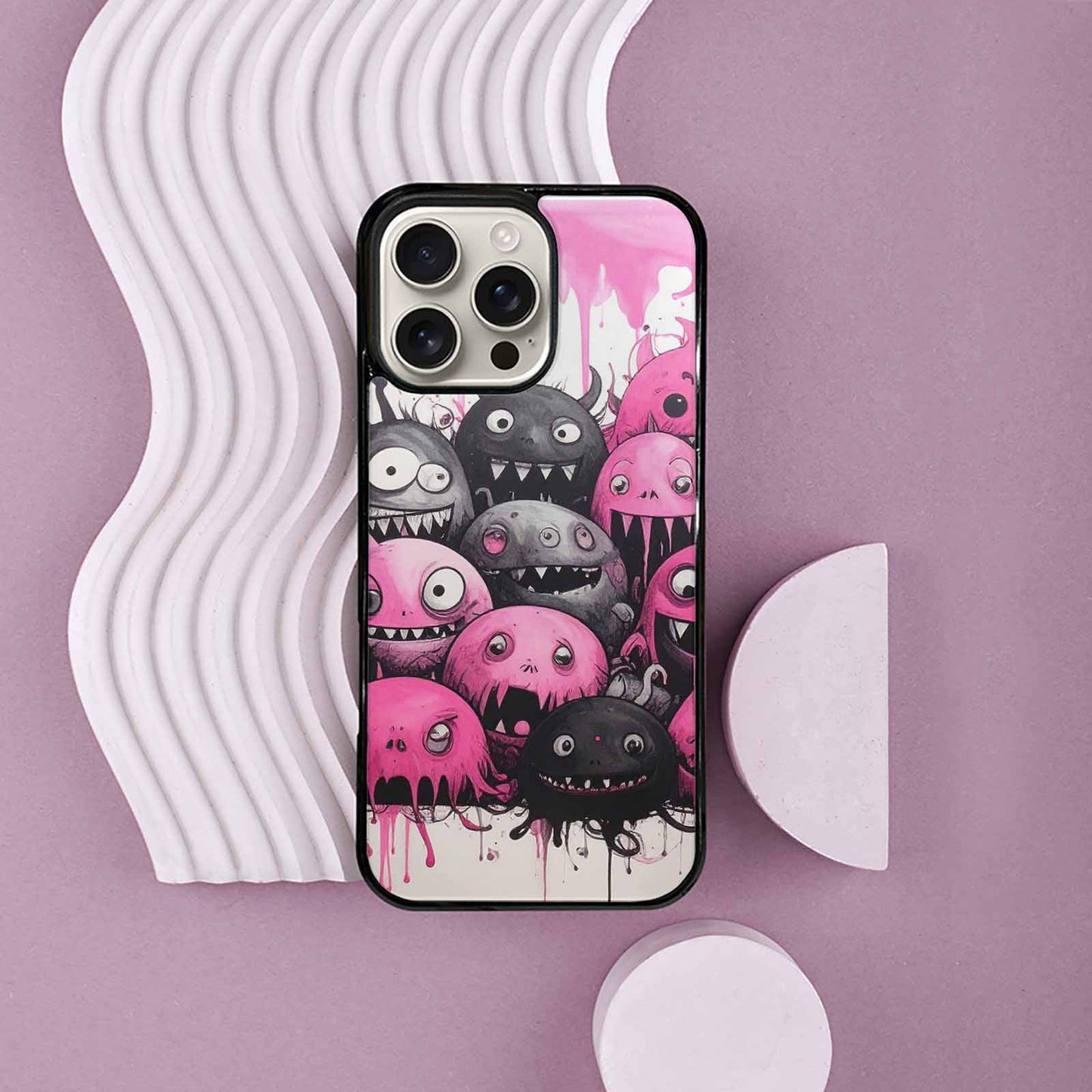 iPhone 16 Pro Max Case — Monsters General Black Pink Ink Cartoon, Custom Art Phone Cover
