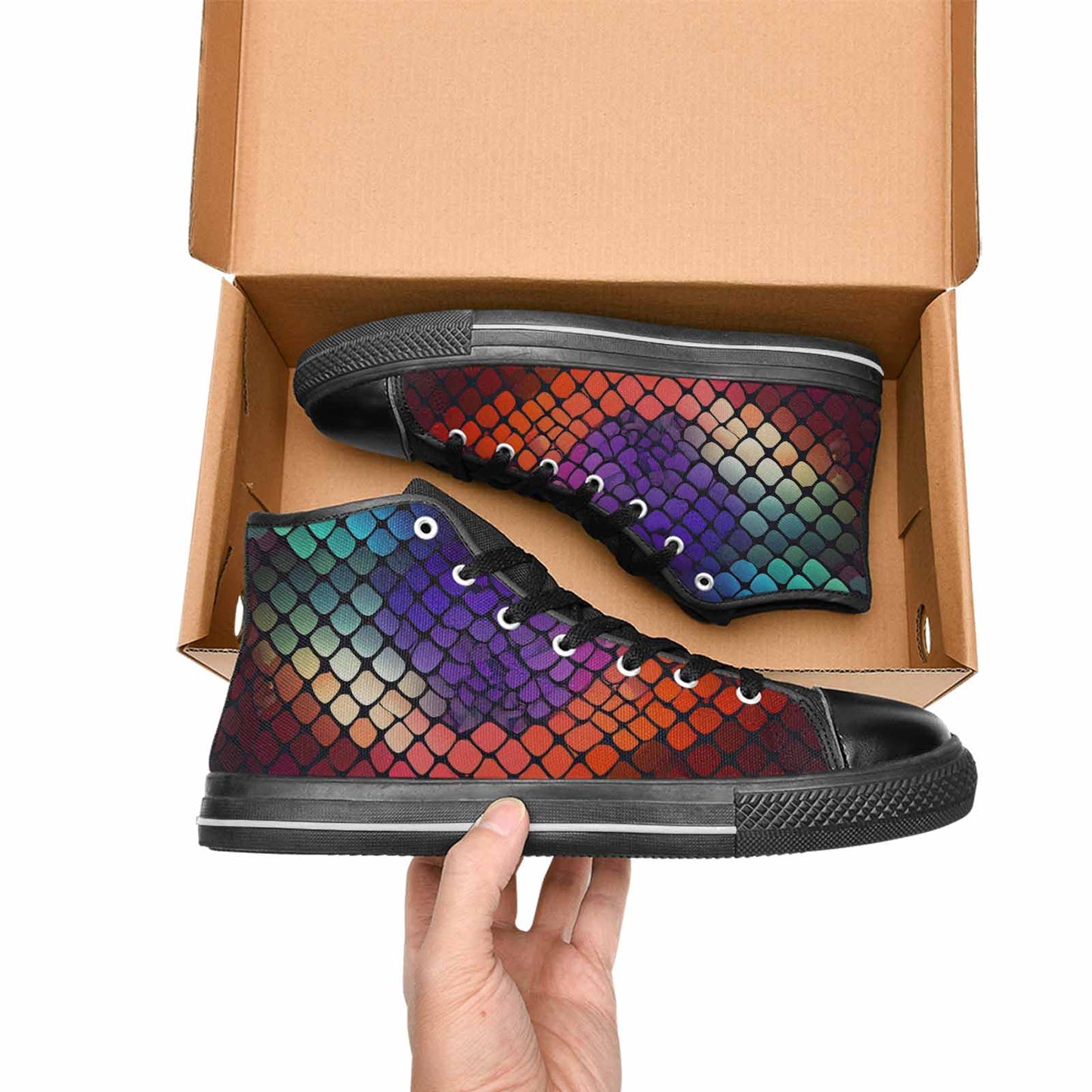 MEN'S Dark Snake Print High Top Canvas Wallpaper Art Shoes
