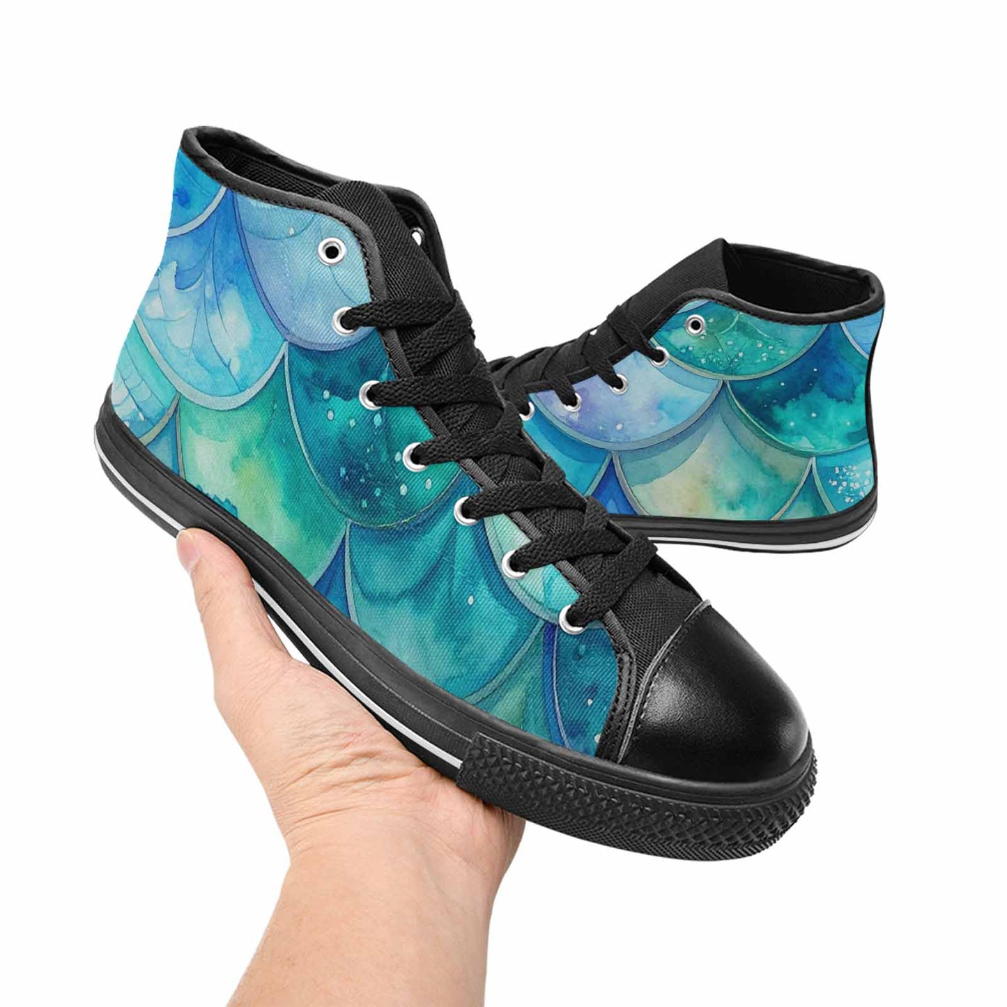 MEN'S Mermaid Scale High Top Canvas Vibrant Chaos Custom Shoes