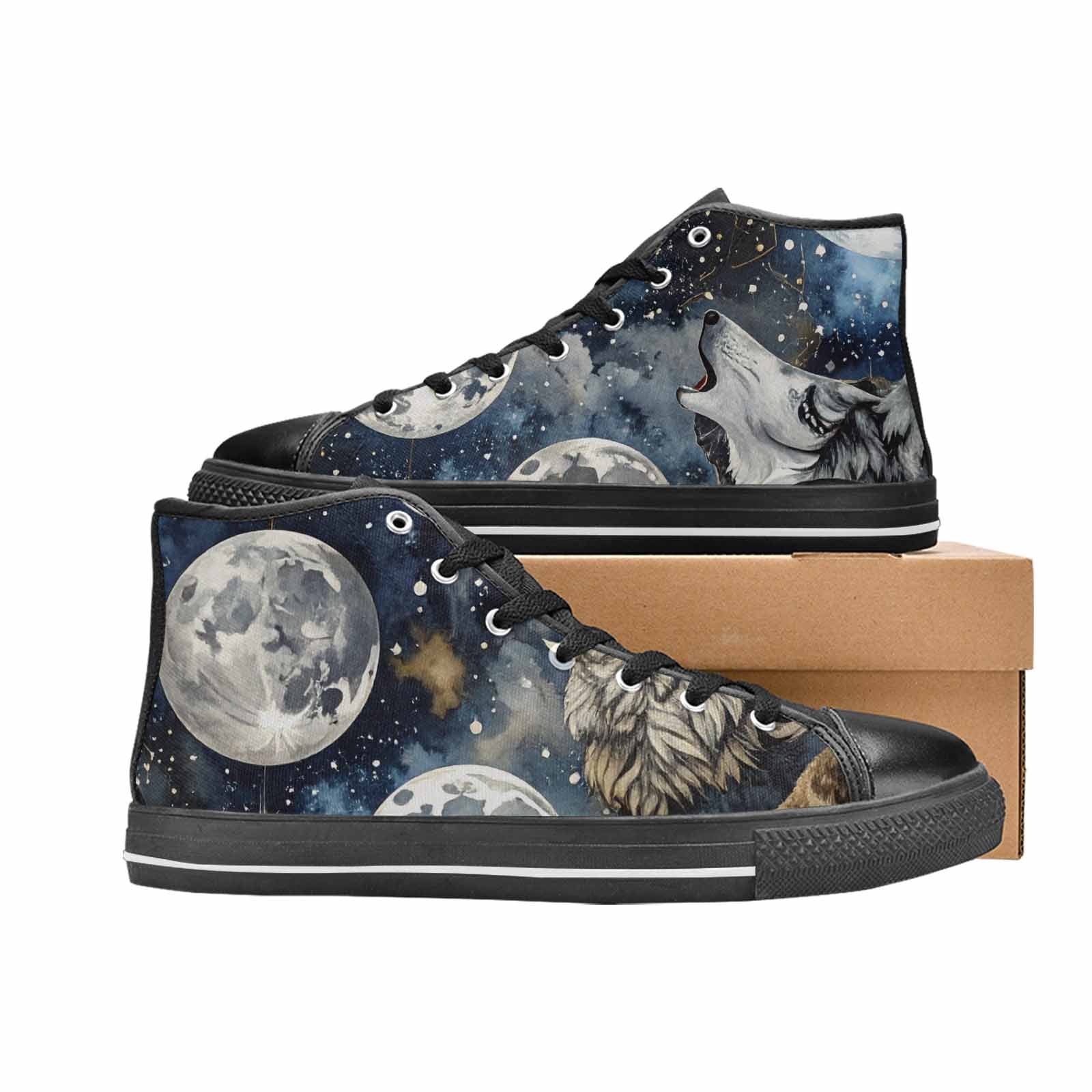 MEN'S Wolf Silhouette Moon High Top Canvas Surreal Shoes