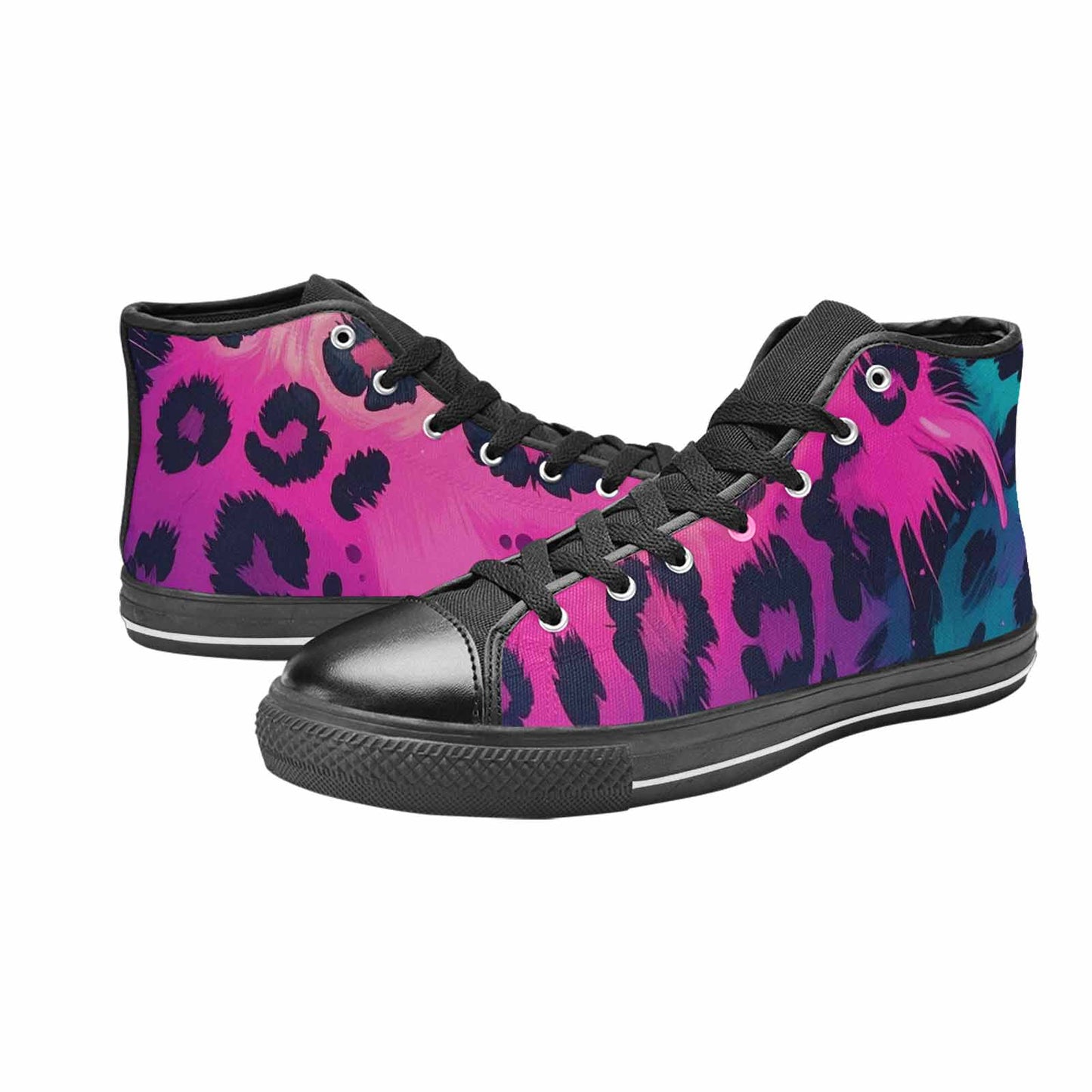 WOMEN'S Leopard Melting Neon High Top Canvas Cottagecore Sneakers
