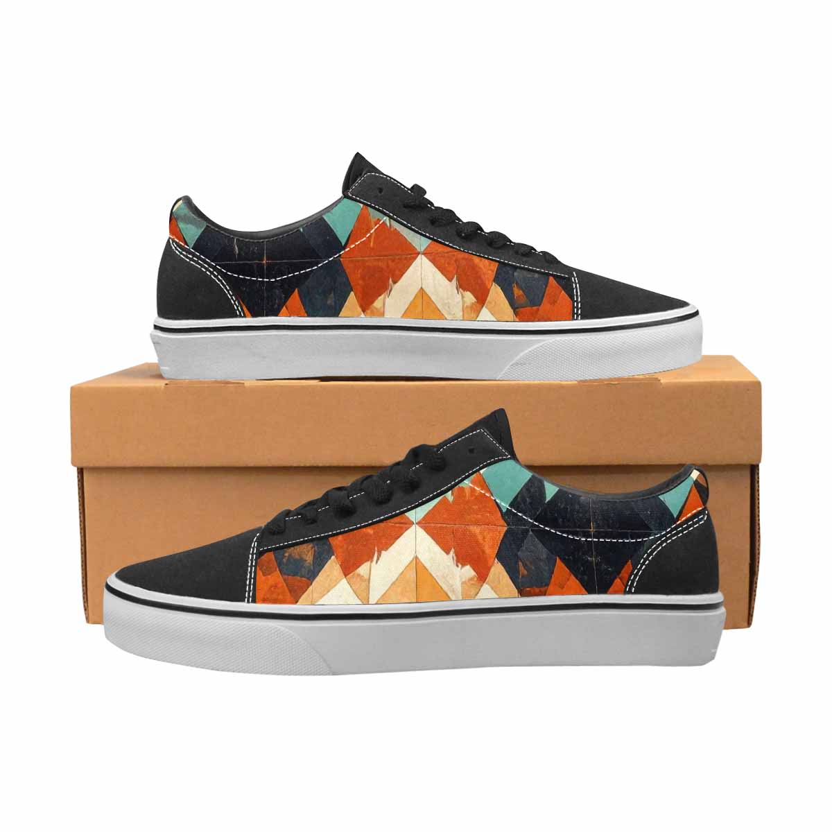 WOMEN'S Southwestern Geometric Diamond Canvas Lace-Up Wallpaper Art Custom Sneakers