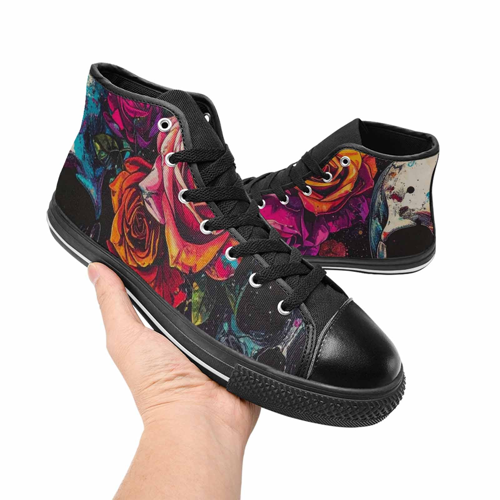 WOMEN'S Skulls Roses Acid Wash High Top Canvas Dreamcore Shoes