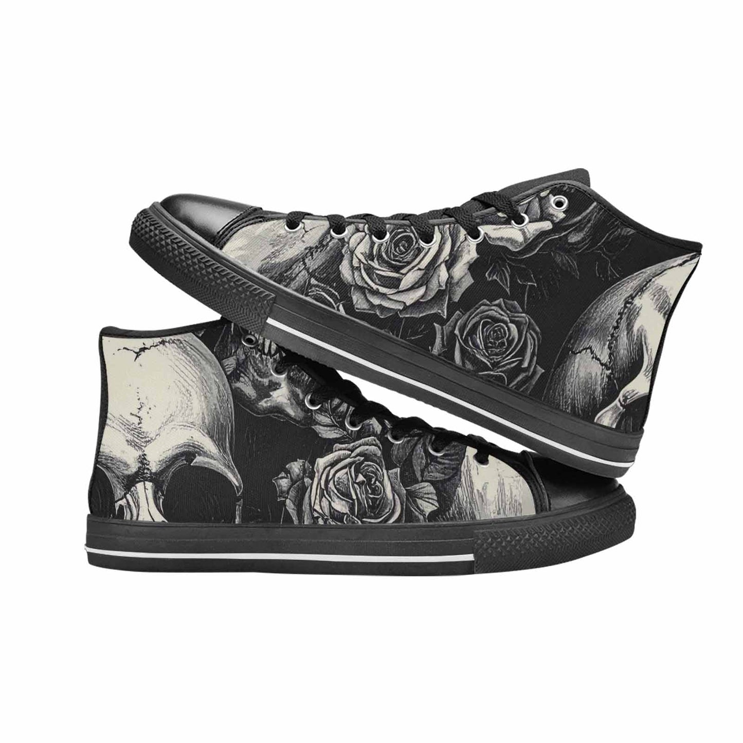 WOMEN'S Skulls Roses Black Ink Alt High Top Canvas Aesthetic Custom Shoes