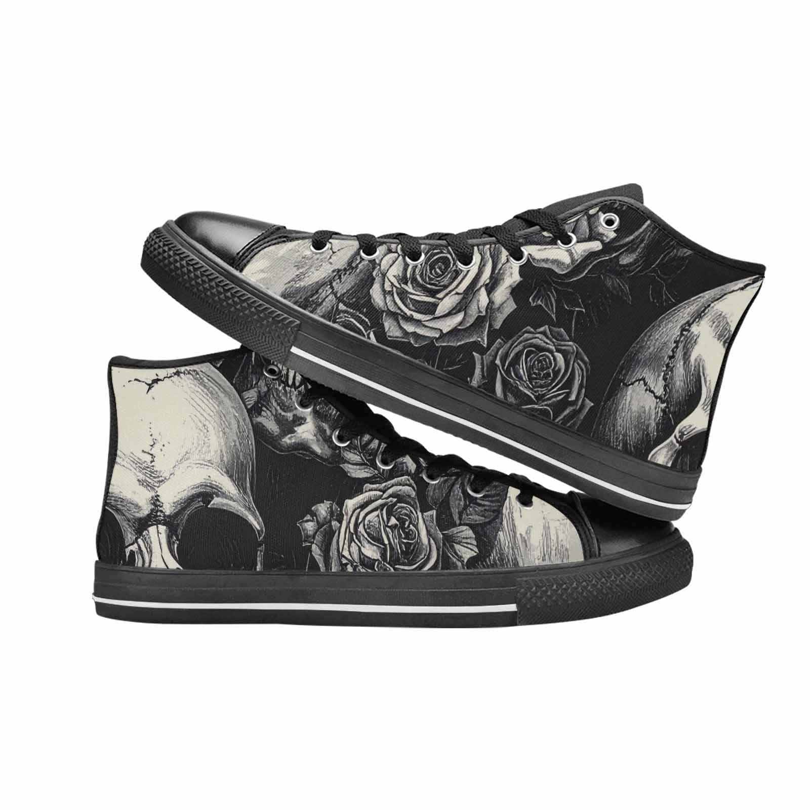 WOMEN'S Skulls Roses Black Ink Alt High Top Canvas Aesthetic Custom Shoes