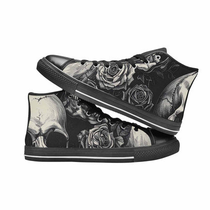 WOMEN'S Skulls Roses Black Ink Alt High Top Canvas Aesthetic Custom Shoes