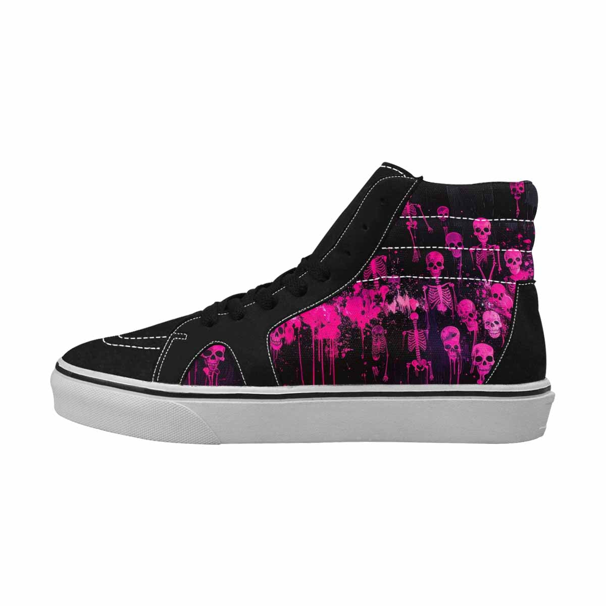 MEN'S Skeletons  Neon Pink High Top Canvas Cottagecore Sneakers
