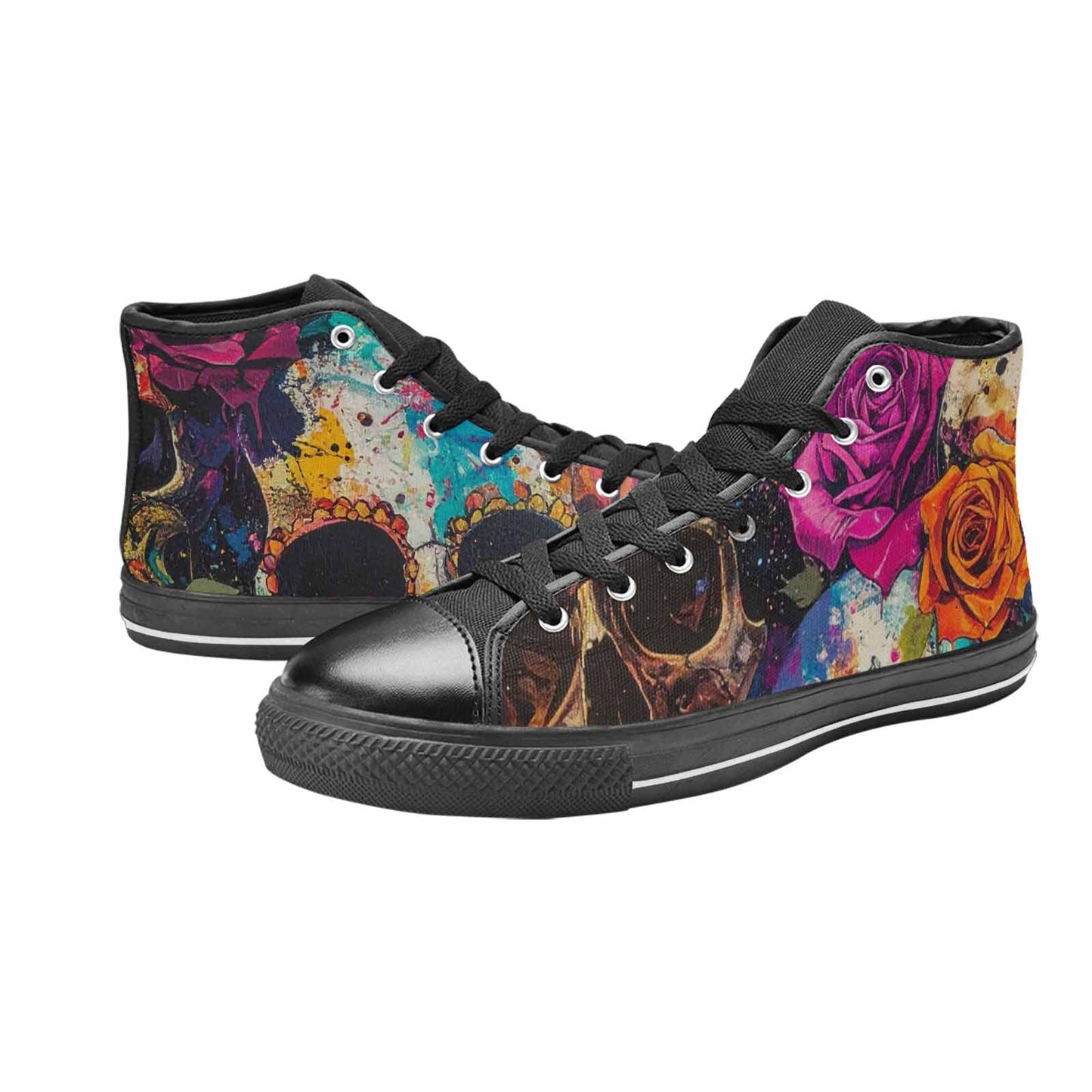 WOMEN'S Skulls Roses Acid Wash High Top Canvas Y2K Shoes