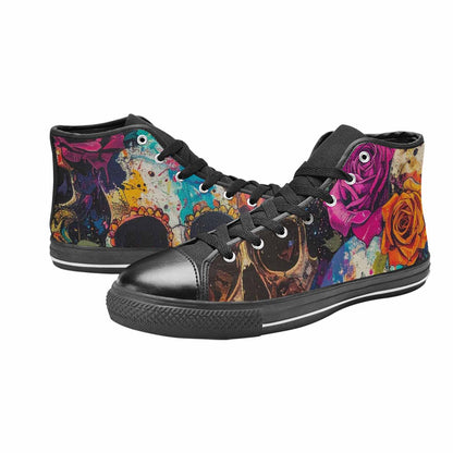 WOMEN'S Skulls Roses Acid Wash High Top Canvas Y2K Shoes