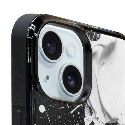 iPhone 15 Case — White Ink Splatter Texture On Black, Custom Art Phone Cover