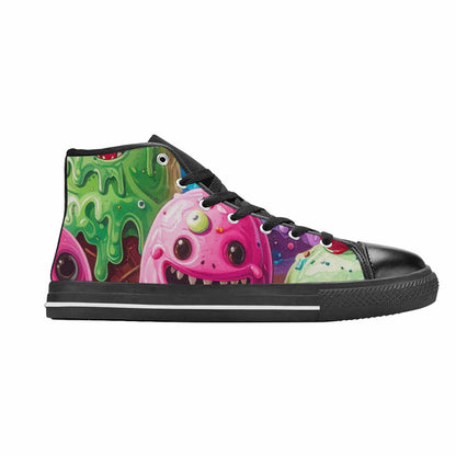 WOMEN'S Melting Icecream Monster Cherry High Top Canvas Vibrant Chaos Custom Shoes