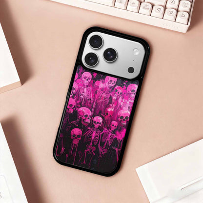 iPhone 17 Pro Case — Skeletons Neon Pink Glowskelet Original Art, Custom Made Phone Cover