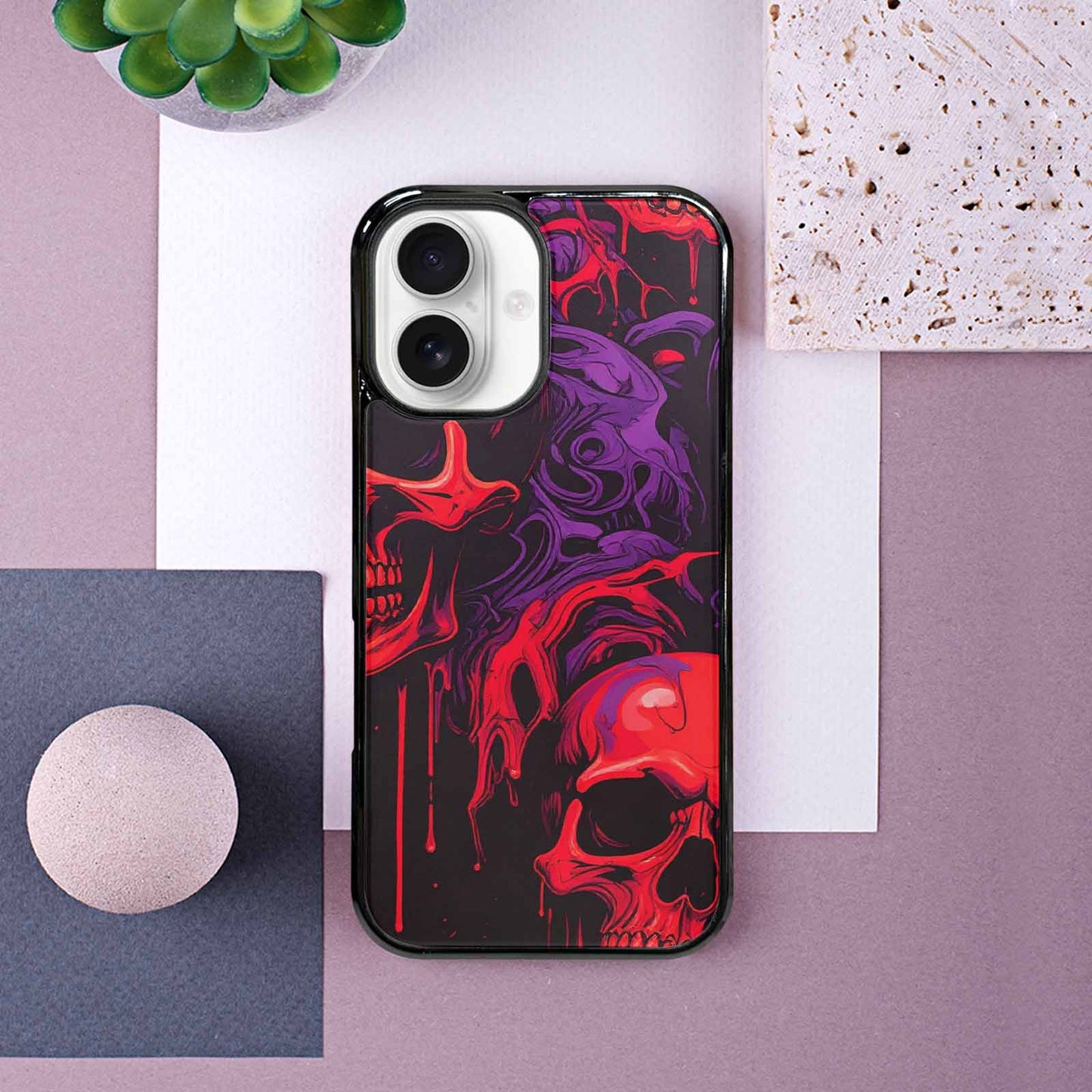 iPhone 16 Case — Red Purple Skeletons Neon Drip Melting, Personalized Phone Case