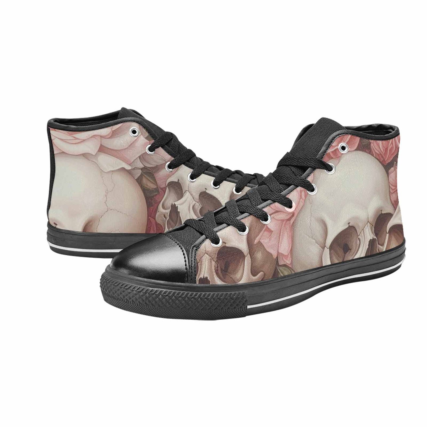 MEN'S Skulls Roses Soft Airbrush High Top Canvas Wallpaper Art Custom Shoes