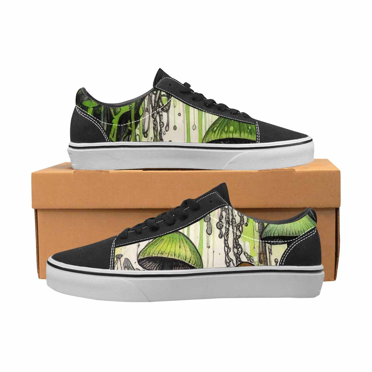 WOMEN'S Rainbow Drip Mushrooms Lace-Up Canvas Vibrant Chaos Custom Sneakers