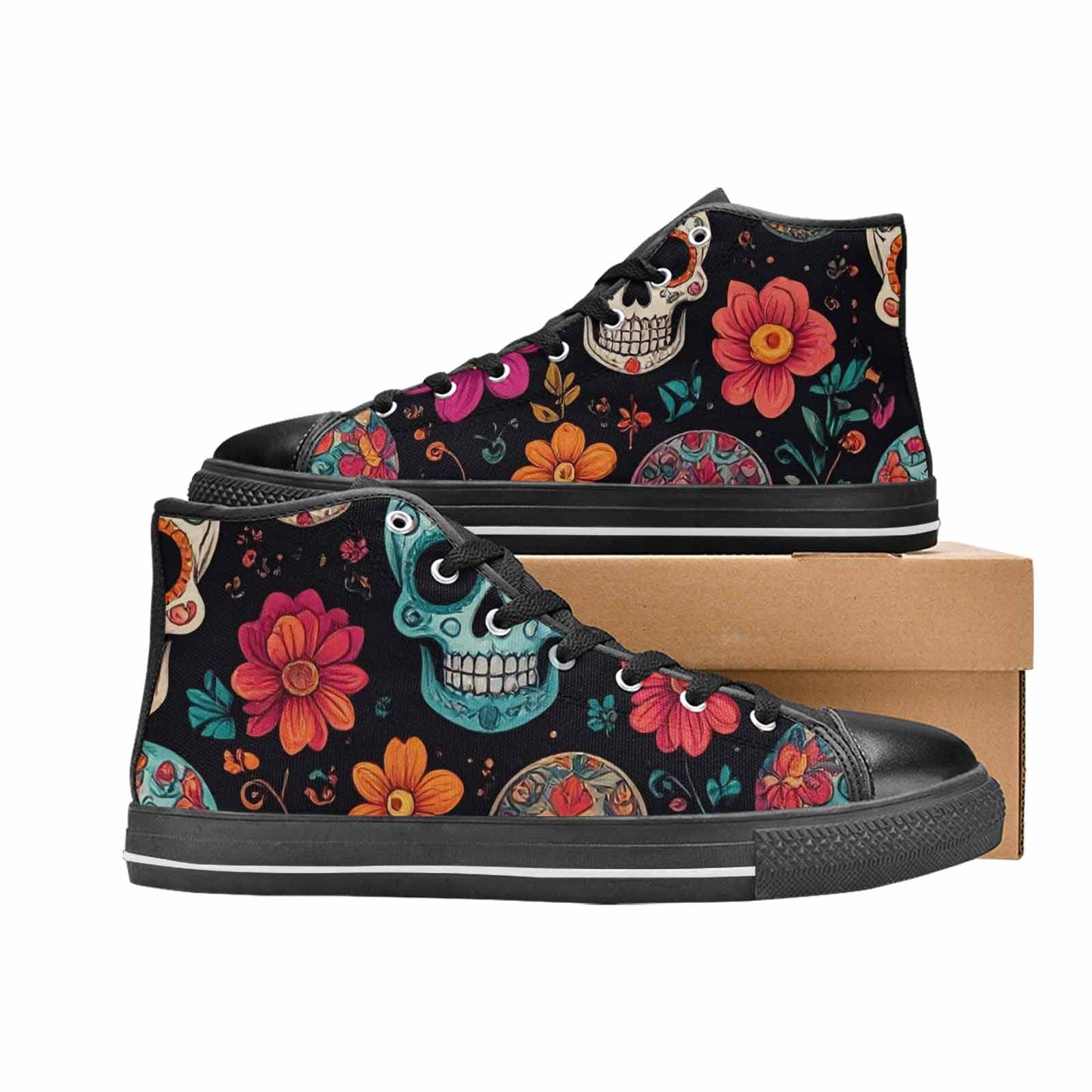 WOMEN'S Dia De Los Muertos Sugar Skull High Top Canvas Vivid Shoes