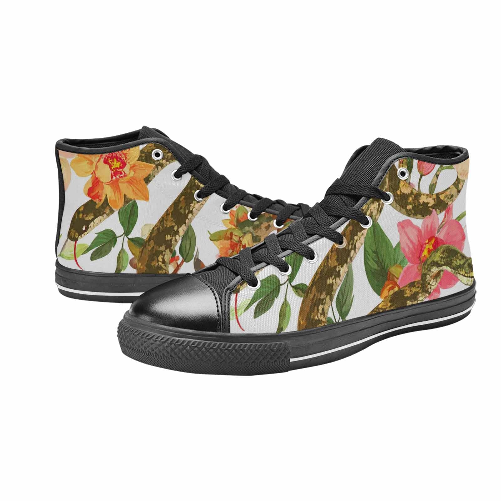 MEN'S Floral Snake Print High Top Canvas Wallpaper Art Custom Sneakers
