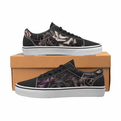 WOMEN'S Black Gothic Rose Canvas Lace-Up Grunge Custom Sneakers