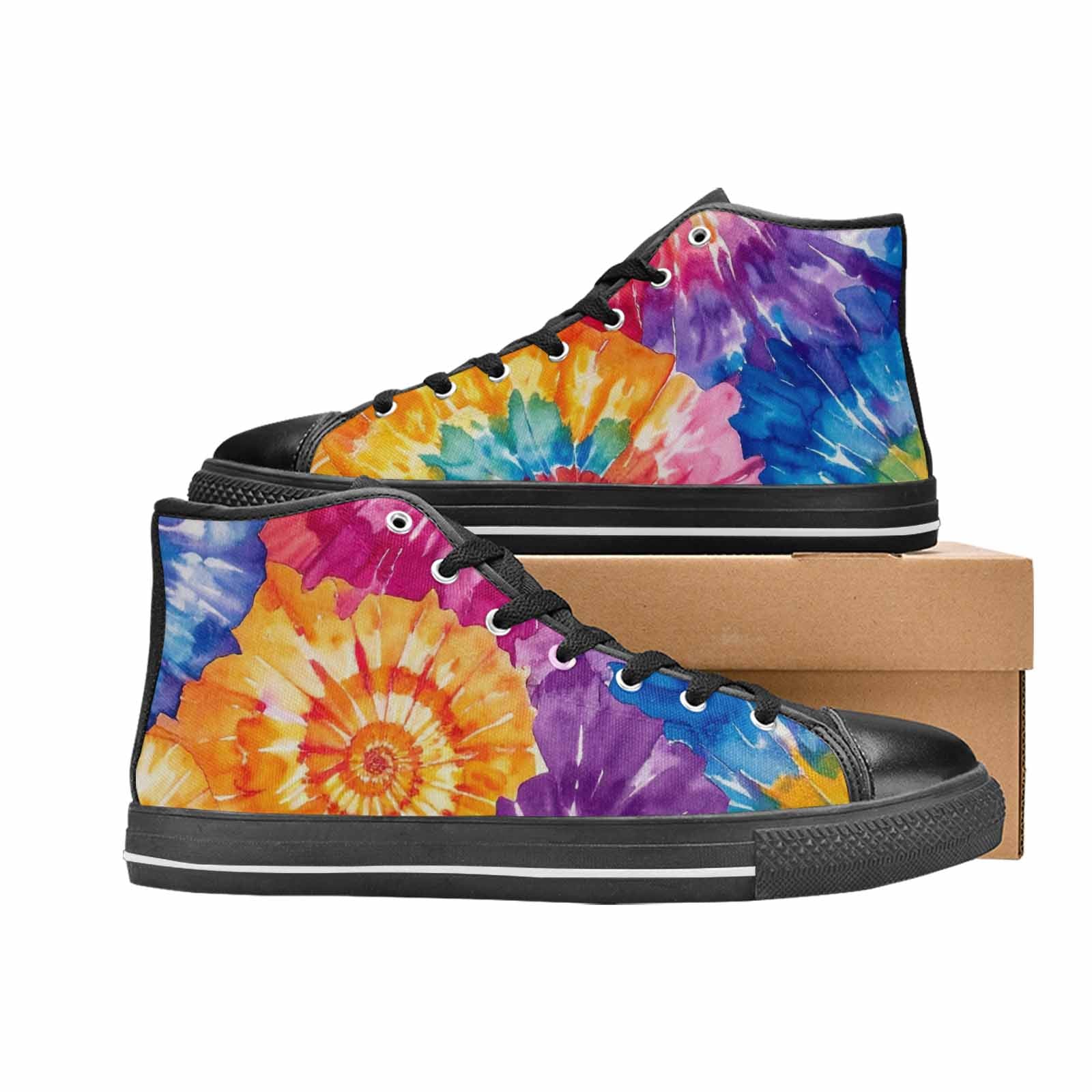 MEN'S Tie Dye Swirl High Top Canvas Vibrant Chaos Custom Shoes