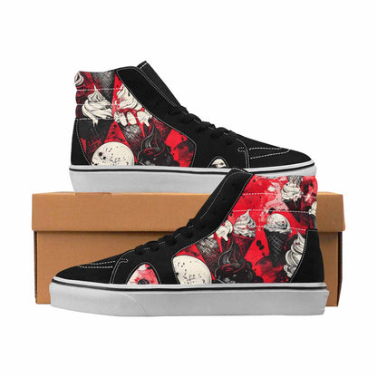 MEN'S Ice Cream Black & Red Ink High Top Canvas Streetwear Neon Fantasy Handmade Custom Shoes
