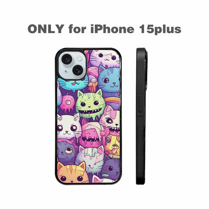 iPhone 15 Plus Case — Pastel Gore Cat Character Pattern Hundreds, Unique Phone Case Design