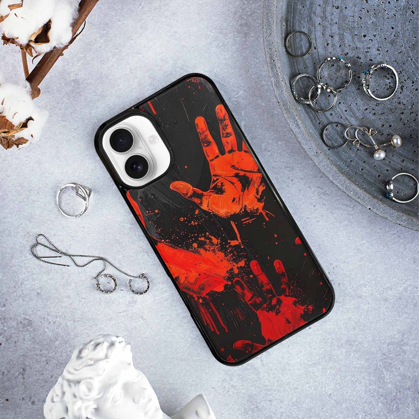iPhone 16 Plus Case — Halloween Splatter Handprint Custom Personalized Phone, Original Design Phone Case