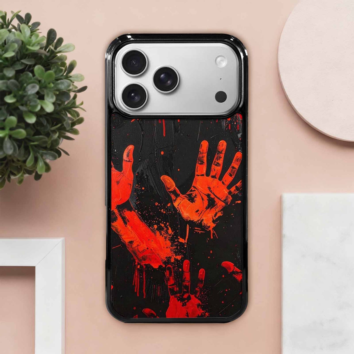 iPhone 17 Pro Max Case — Halloween Splatter Handprint Original Art, Custom Phone Case
