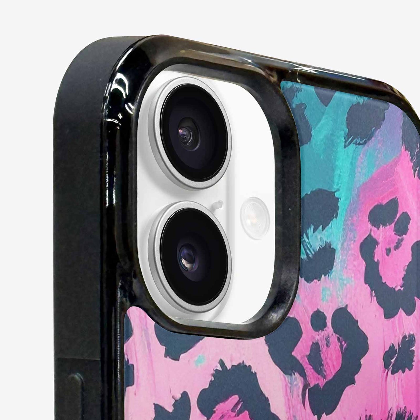 iPhone 16 Plus Case — Leopard Neon Pink Teal Airbrush, Unique Phone Case Design