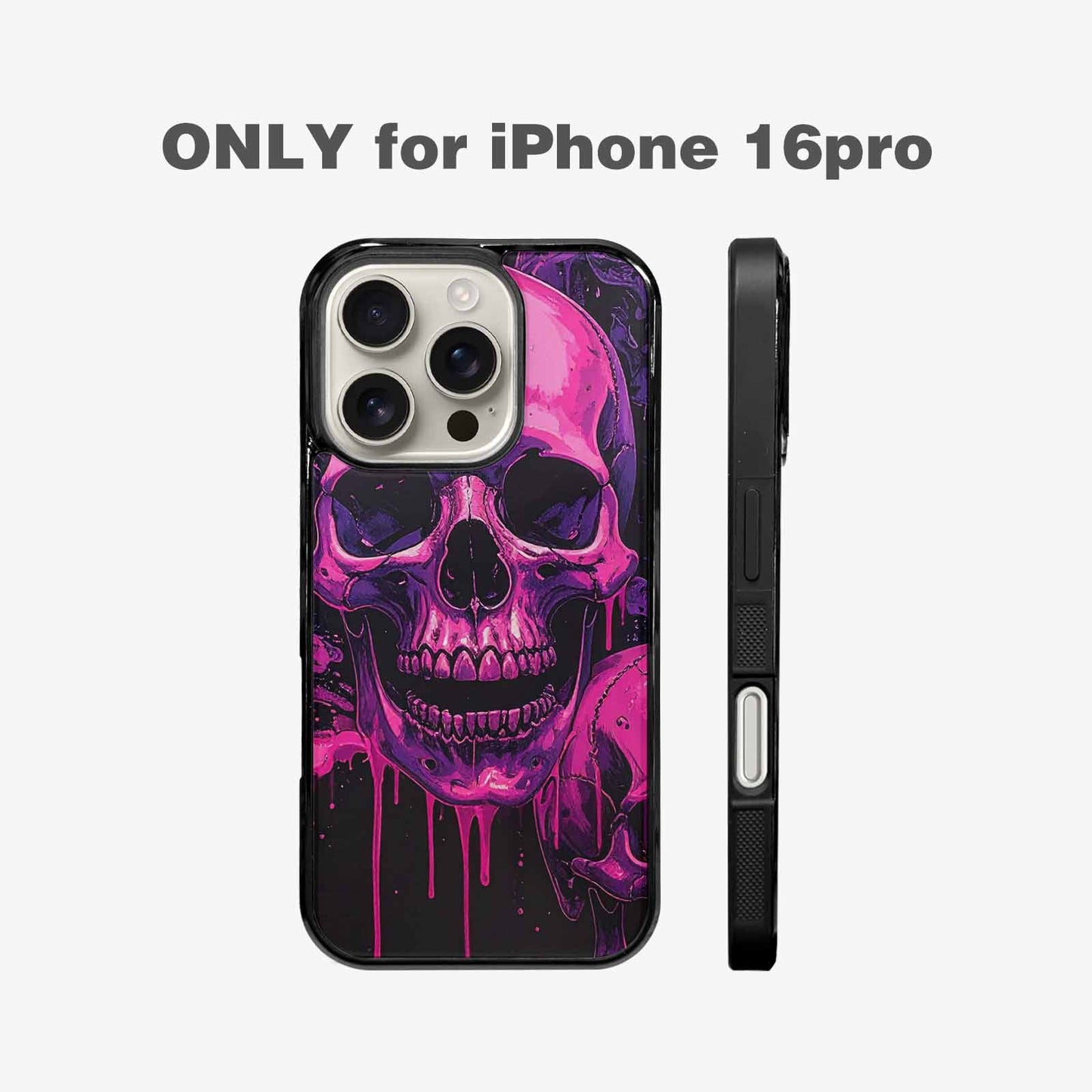 iPhone 16 Pro Case — Pink Purple Skeletons Neon Drip Melting, Custom Made Phone Cover