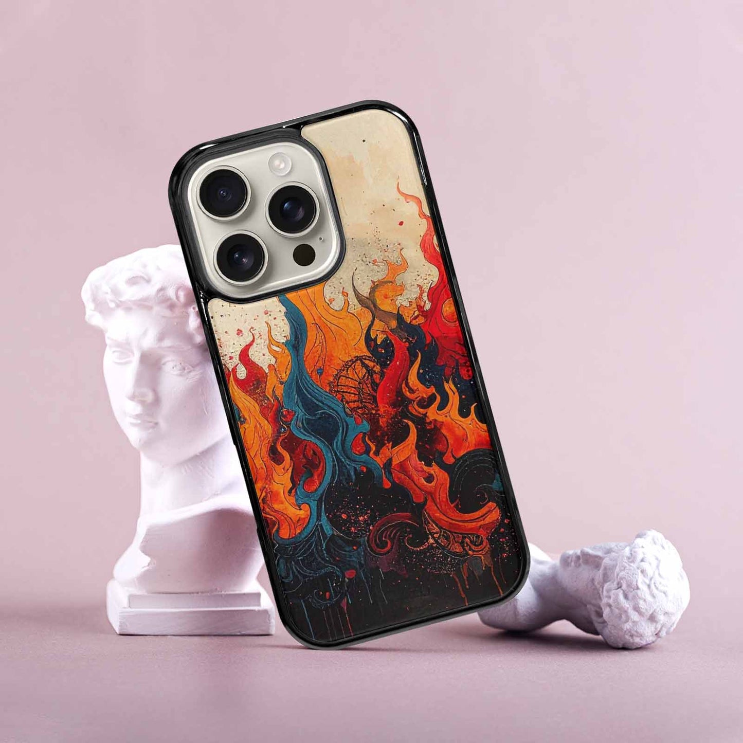 iPhone 16 Pro Case — Flame Burst Black Red Ink Flame, Custom Art Phone Cover