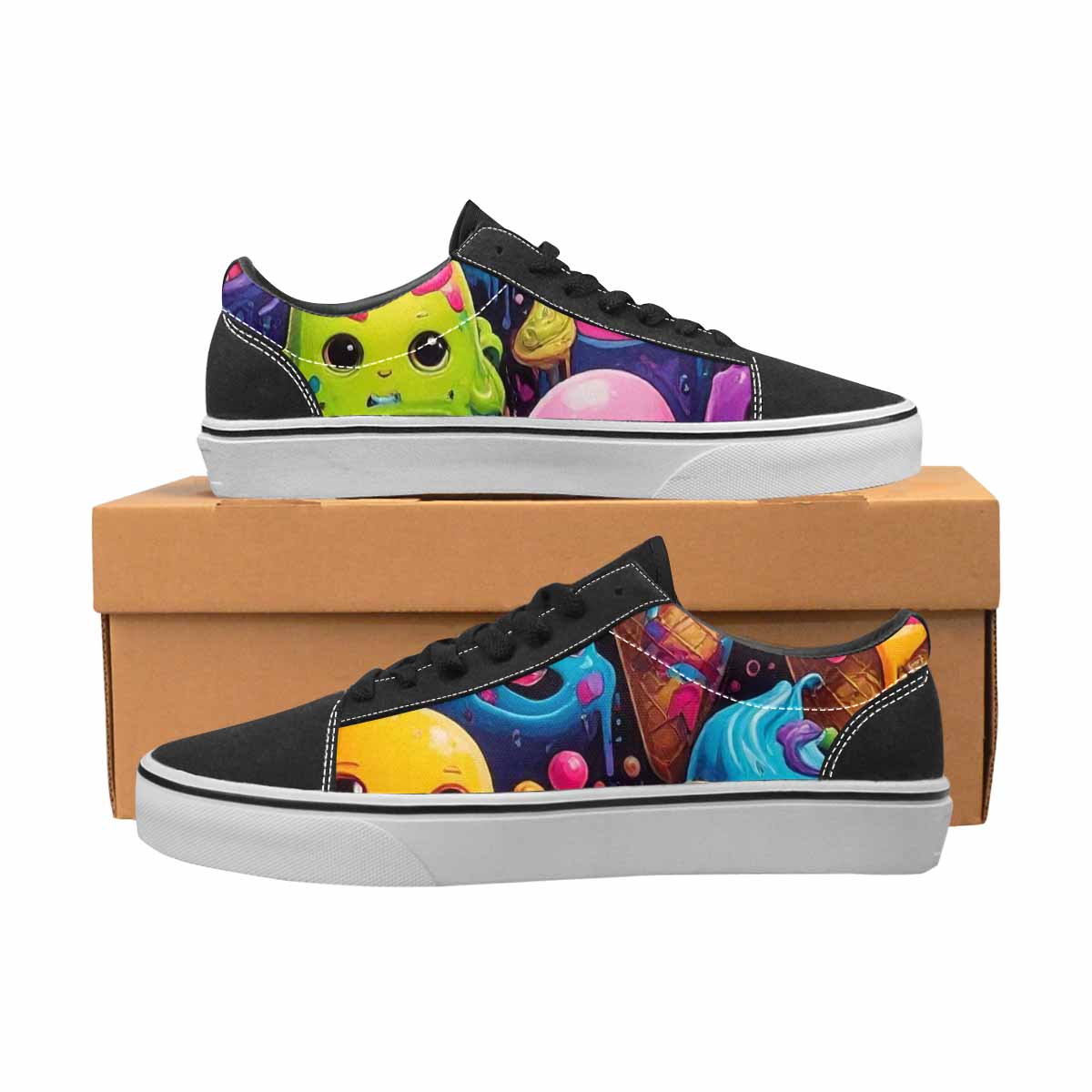 WOMEN'S Ice Cream Monsters  Lace-Up Canvas Grunge Custom Shoes