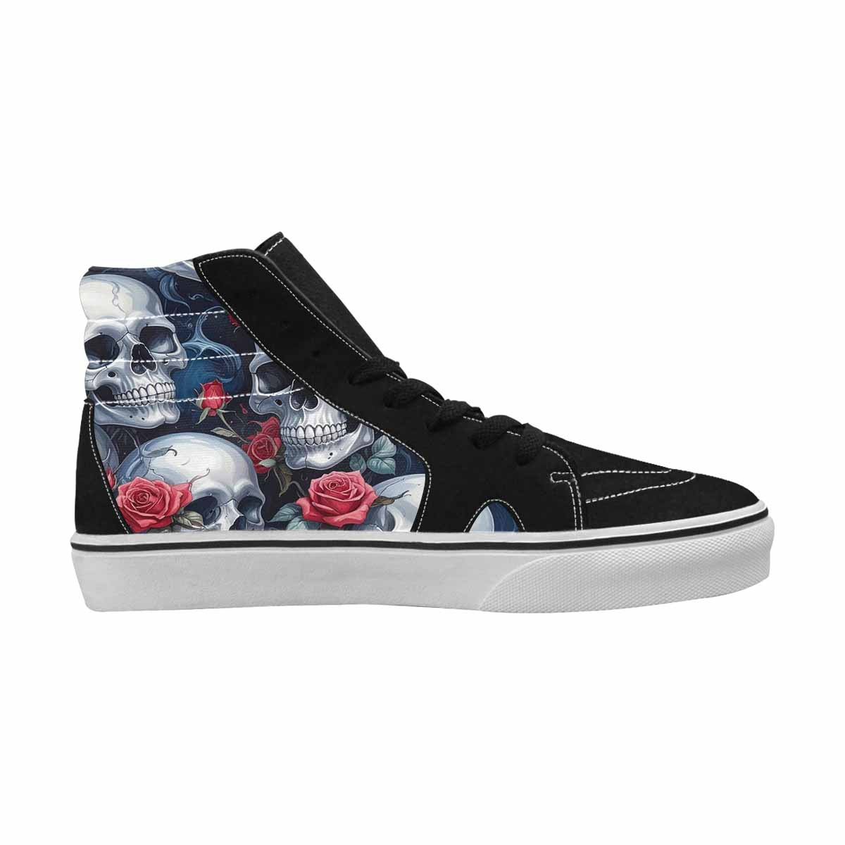 MEN'S Skulls Roses Chrome Airbrush High Top Canvas Vibrant Chaos Shoes