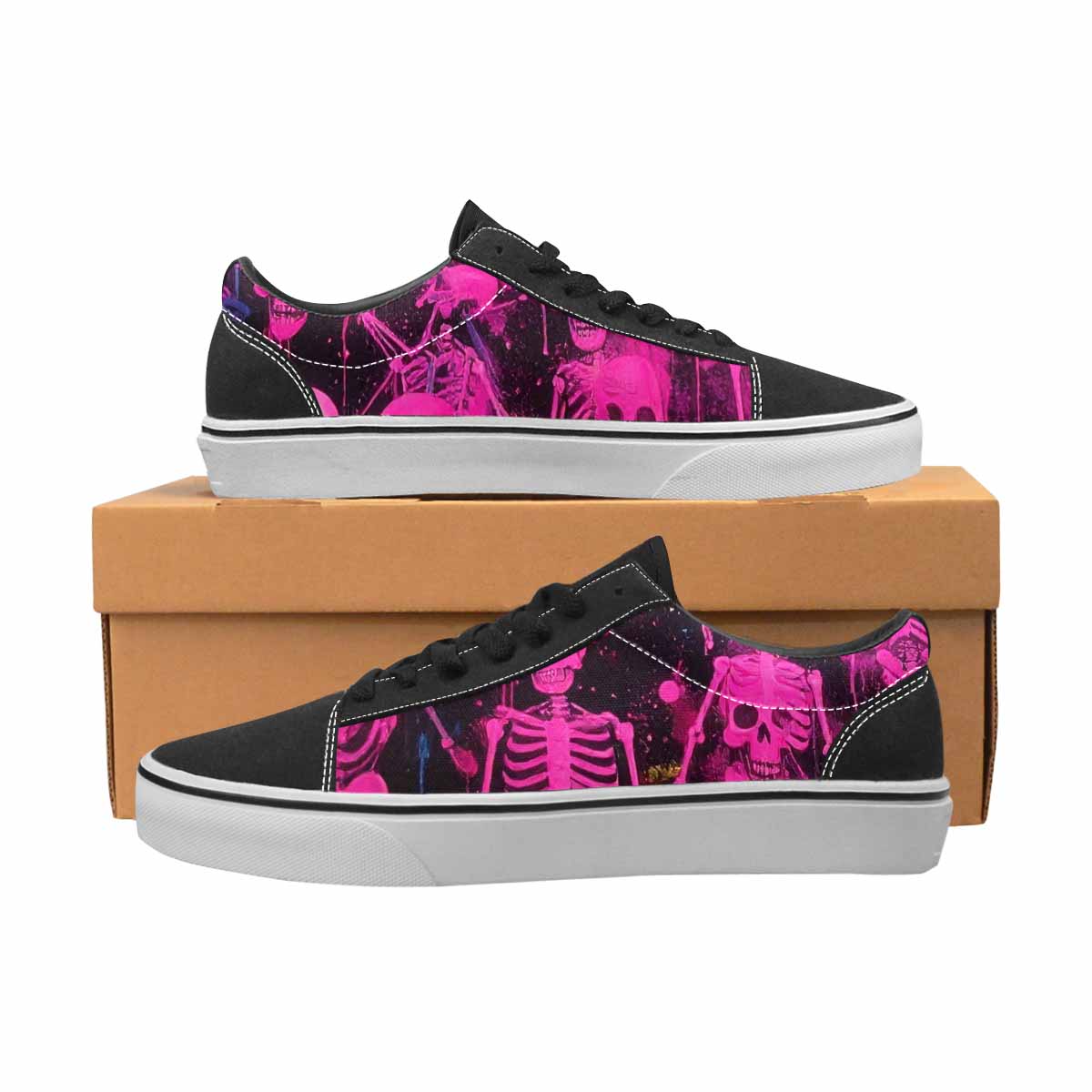 WOMEN'S Skeletons  Neon Pink Lace-Up Canvas Vivid Custom Sneakers