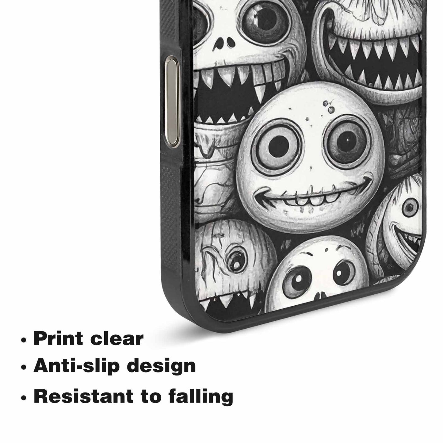 iPhone 16 Pro Max Case — Black And White Monster Face Collage, Custom Designed Case Cover