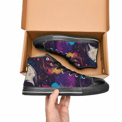 WOMEN'S Skulls Splatter Comic High Top Canvas Neon Fantasy Shoes