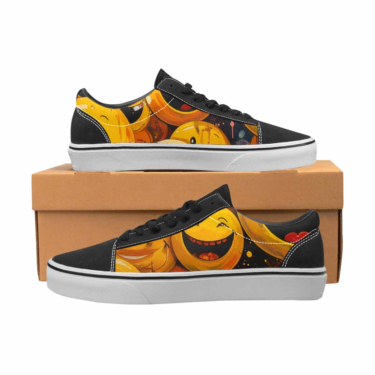 WOMEN'S Melting Moon Smiley  Lace-Up Canvas Vivid Custom Sneakers
