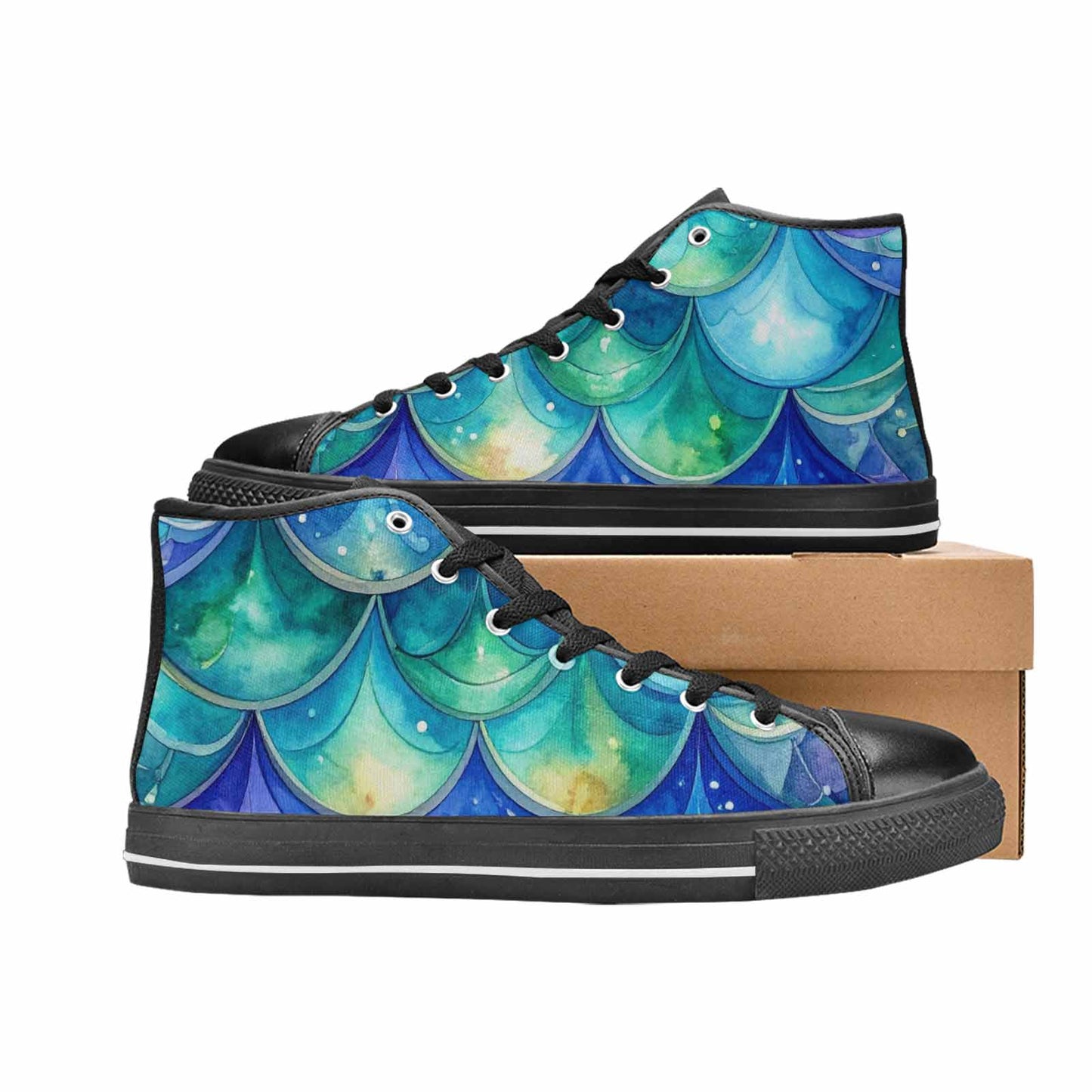 WOMEN'S Mermaid Scale High Top Canvas Surreal Custom Sneakers