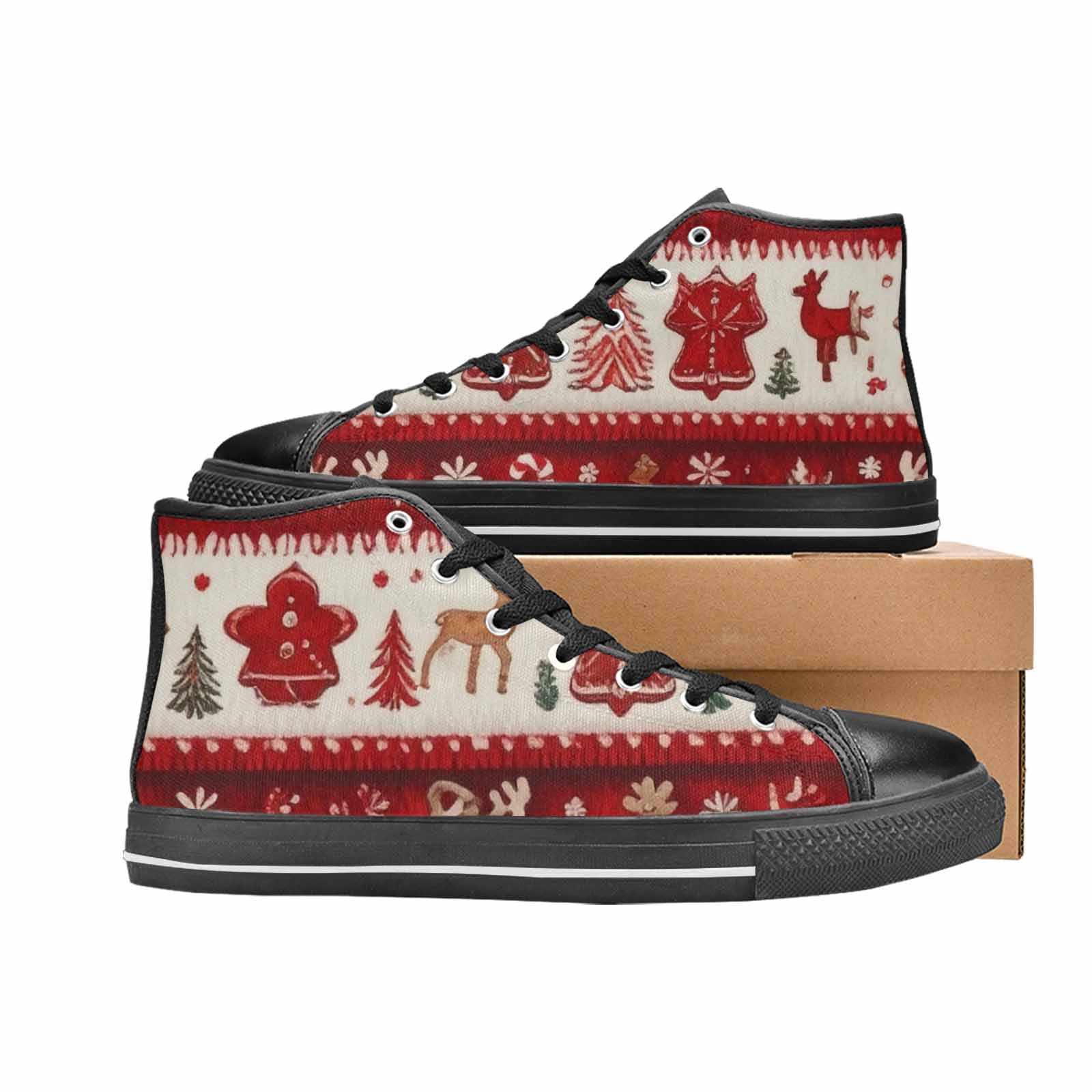 MEN'S Christmas Holly Snowflake High Top Canvas Vivid Sneakers
