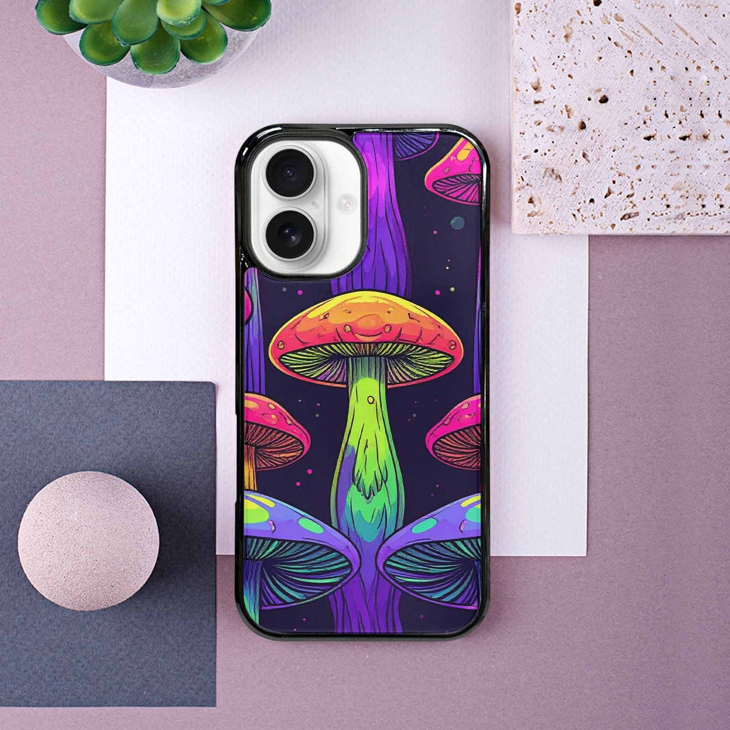 iPhone 16 Case — Psychedelic Mushroom Cartoon Pattern, Personalized Phone Case