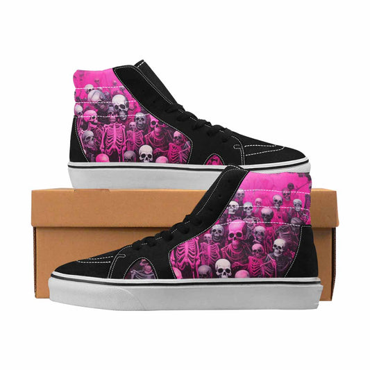 MEN'S Skulls Neon Pink Glow High Top Canvas Original Design Wallpaper Art Original Art Sneakers