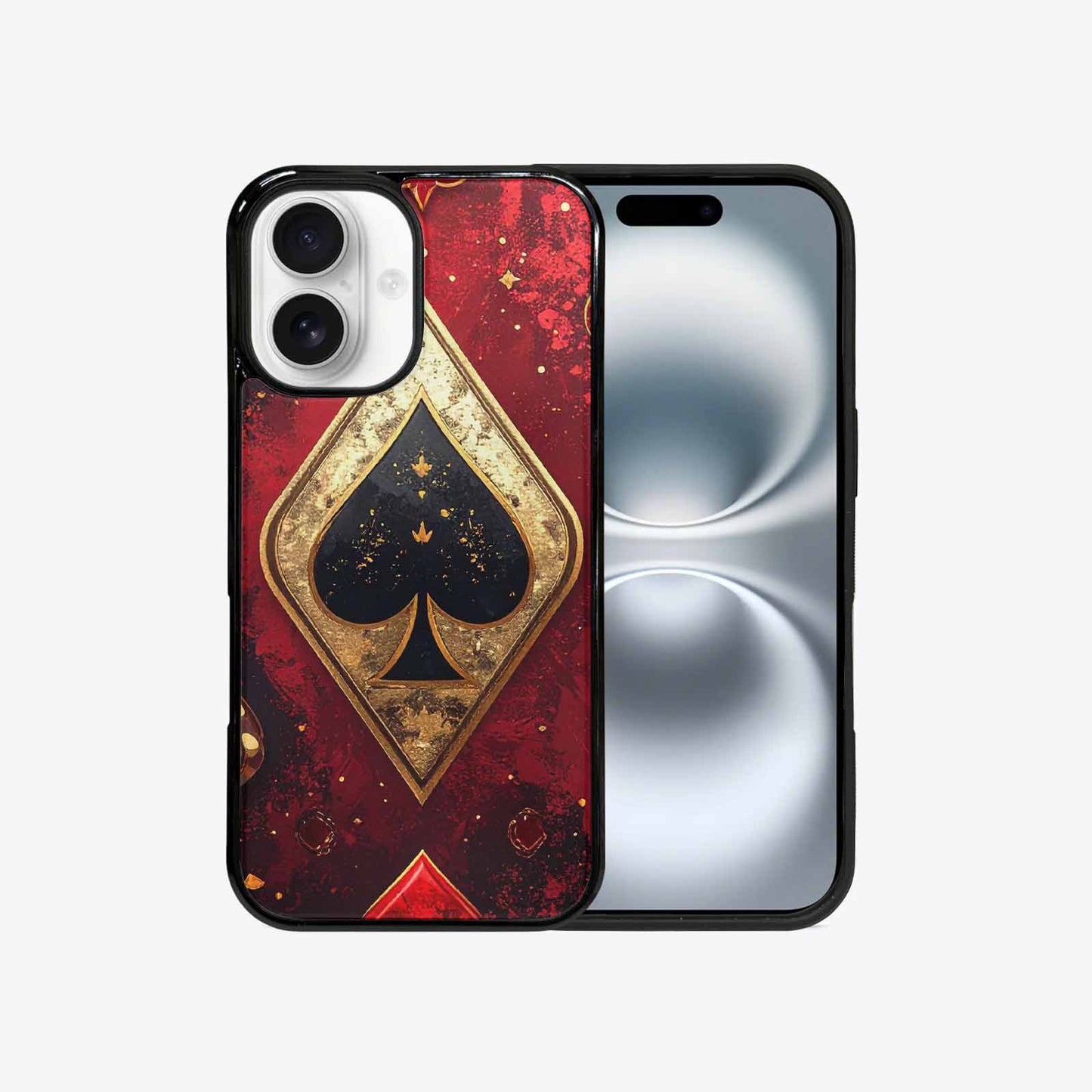 iPhone 16 Case — Playing Card Suits Pattern Poker Chips, Custom Printed Phone Case