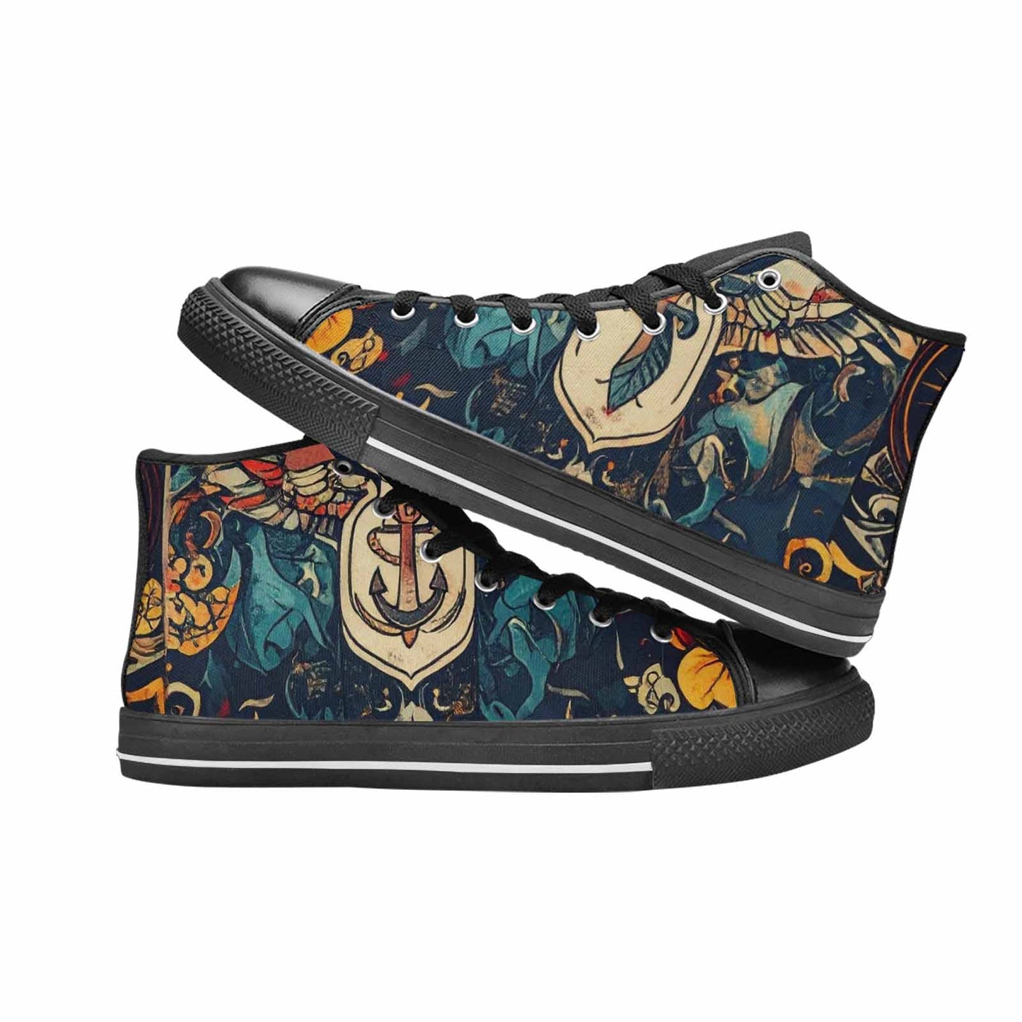 WOMEN'S Old School Tattoo High Top Canvas Neon Fantasy Custom Sneakers