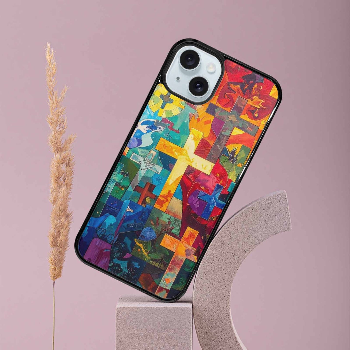 iPhone 15 Plus Case — Faith Cross And Faith Icons Pattern, Customized Protective Case